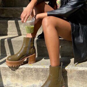 Jeffrey Campbell Quavo Platform Lug Sole Booties - 7, Green Patent